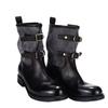 Cowhide version~ Retro belt buckle knight boots thick heel western cowboy boots women's thin boots round head locomotive short boots