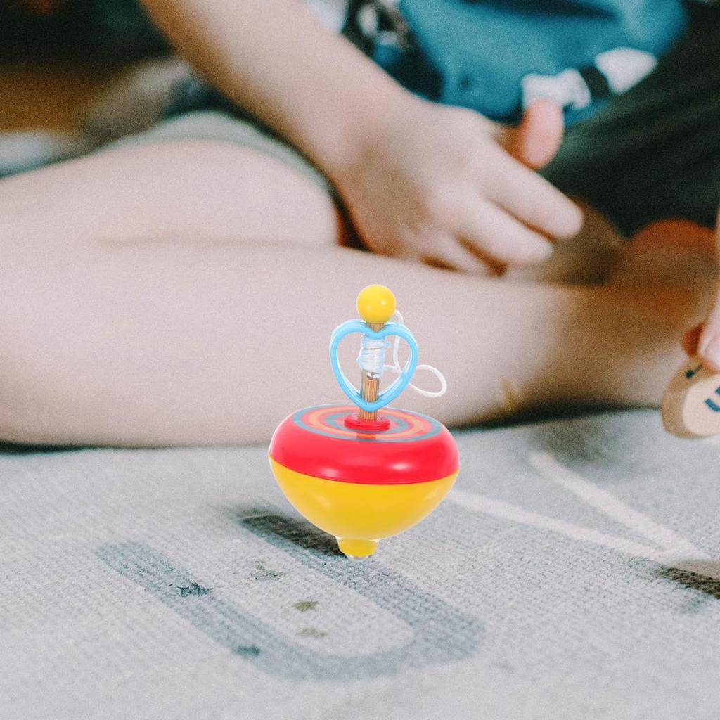 TOYANDONA Spinning Traditional Plastic Pull-String Tops, 3-Piece Set, Hand-Cranked Tops, Toys, Tops, Play,