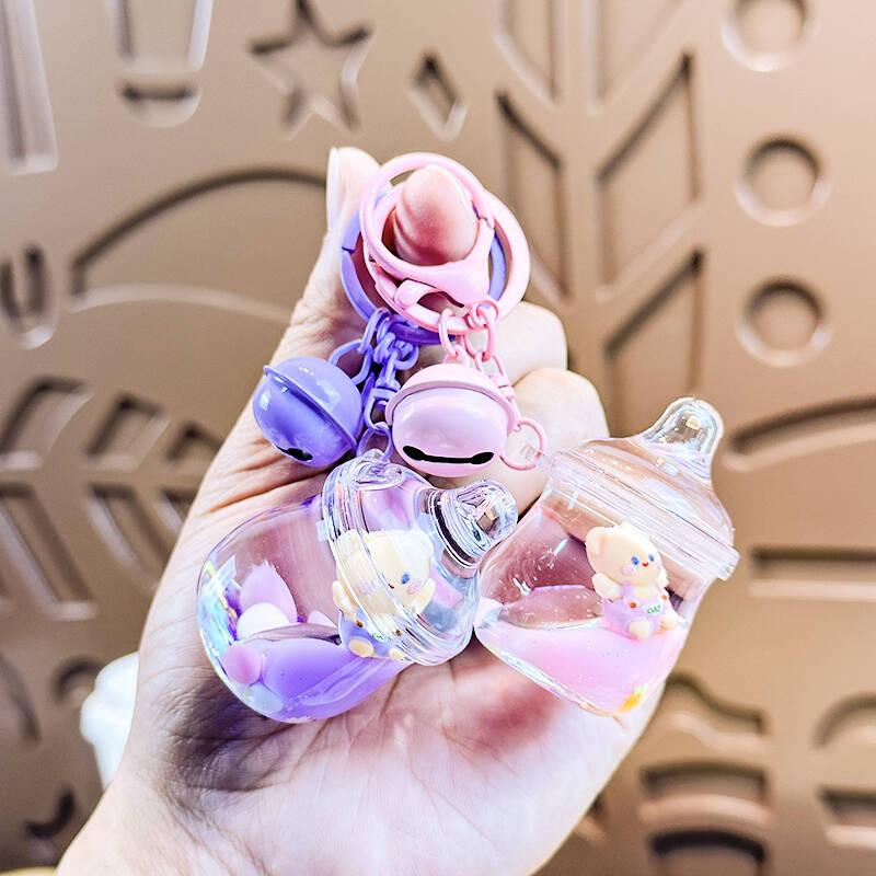 Creative Quicksand Bear Pendant Keychain - Cute Floating Drift Bottle Design