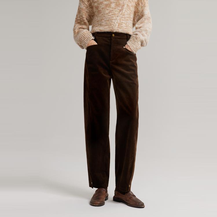 ELLE French Style High-End Solid Color Corduroy Mid-Rise Straight Leg Casual Pants Women bottoms Brown EK40009