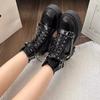 Fashion Black Height Increase Women's Ankle Boots Spring Autumn Platform Female Short Shoes Punk Style Round Toe with Laces Booties Sale