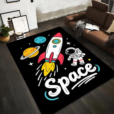 Cartoon Astronaut and Rocket Space-Themed Carpet for Kids Room Suitable for Use As an Anti-slip for Living Room Bedroom Sofas