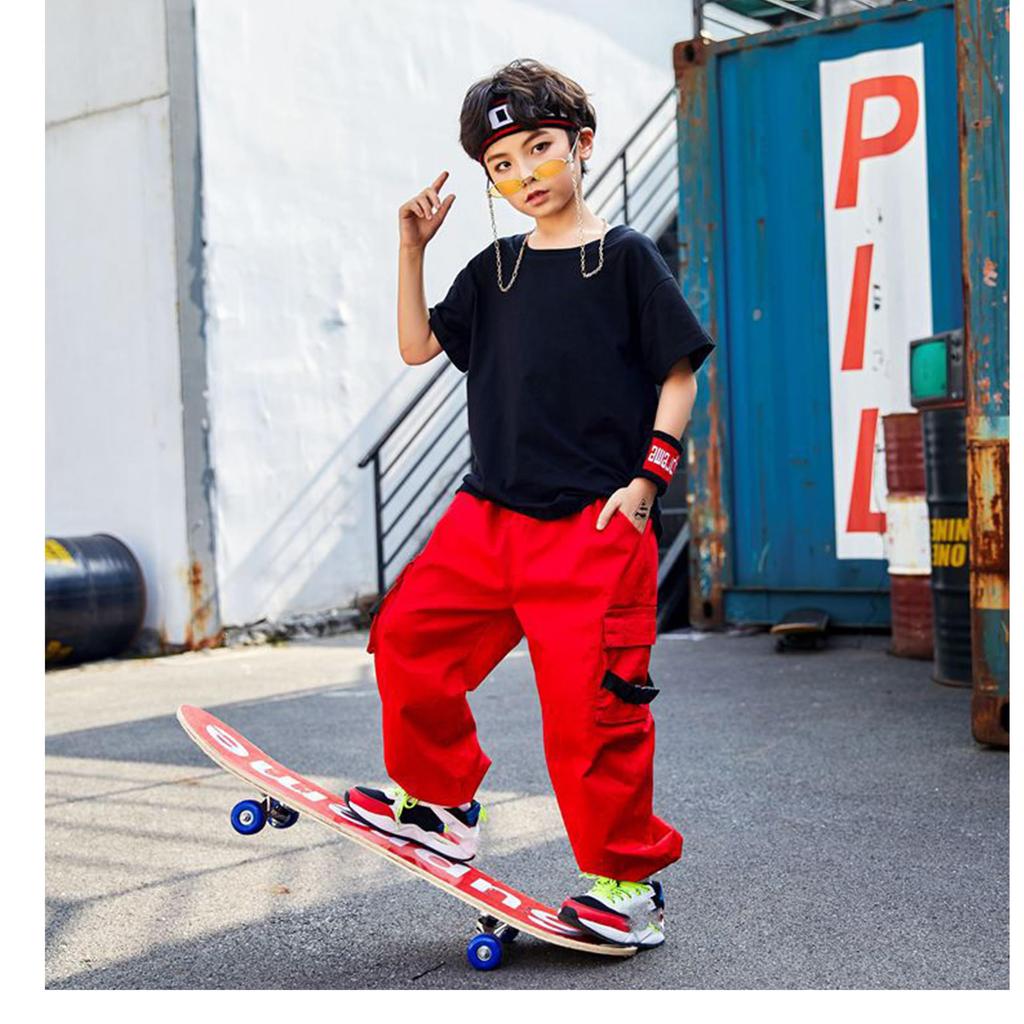 Rolanko Cargo Dance Long Pants for Girls and Casual Hip Size 130 Kids' Pants, Pants, Boys, Wear, School, Hop, Red,