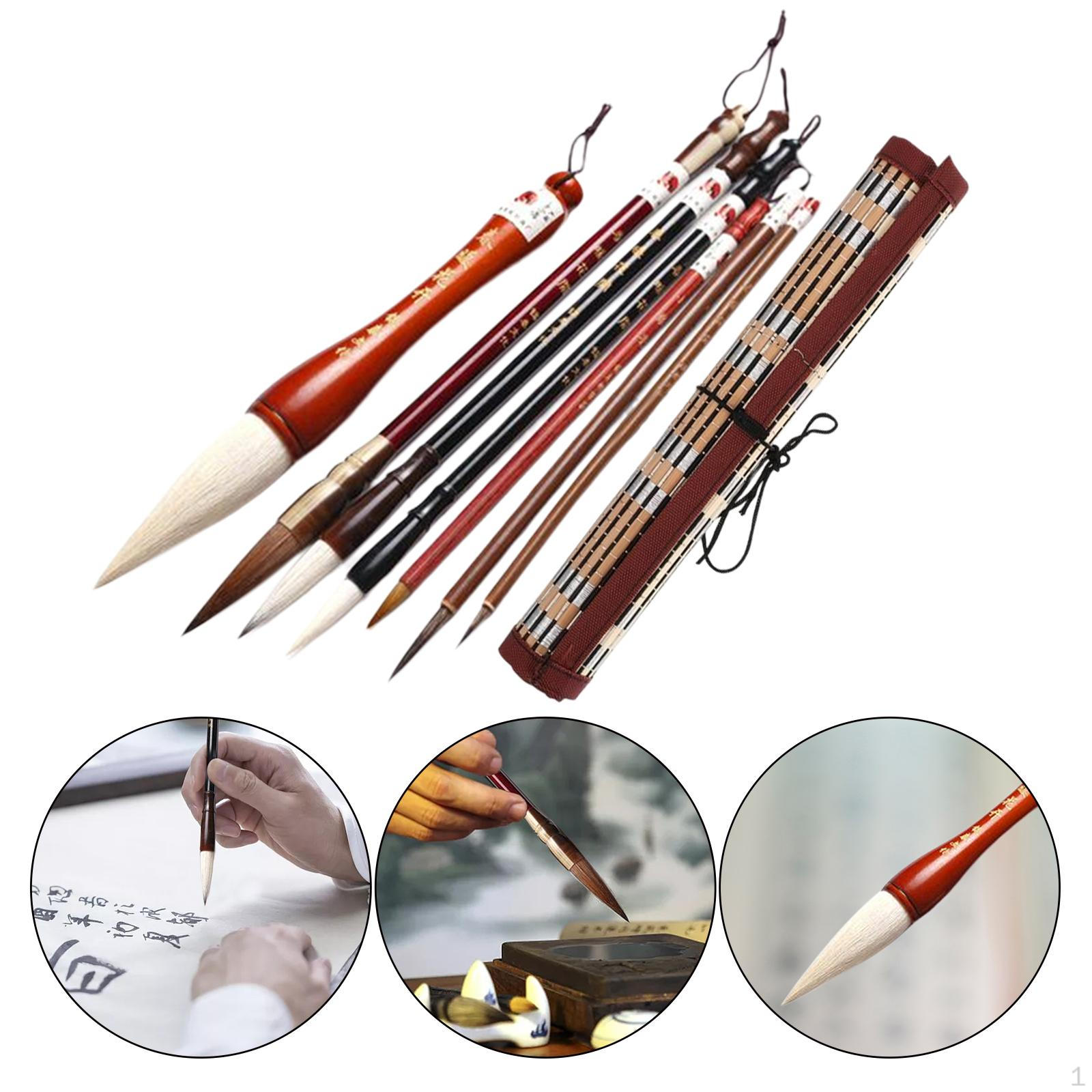 

Набор азиатских кистей с портативным держателем - Идеально подходит для и живописи тушью 7Pcs