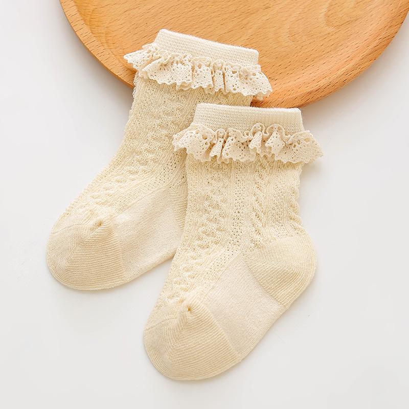 Girls' Socks Coffee Color Autumn/Winter Children's Soft Cotton Lace Sock Lace Baby Princess Sock Mid Tube Children's Socks