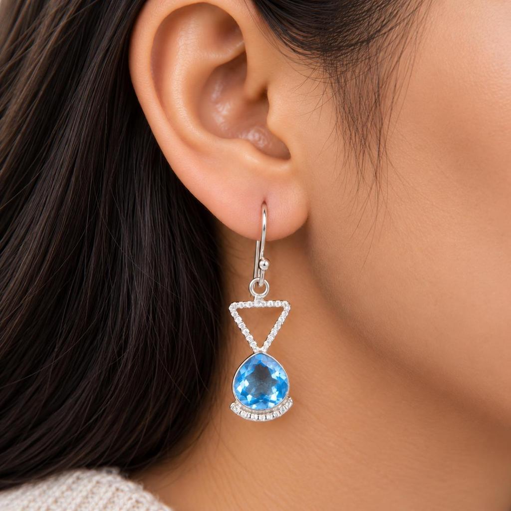 Tanzanite Gemstone 925 Sterling Silver Handmade Elegant Dangle Earrings 1.62" Gift For Girlfriend EE-93-8