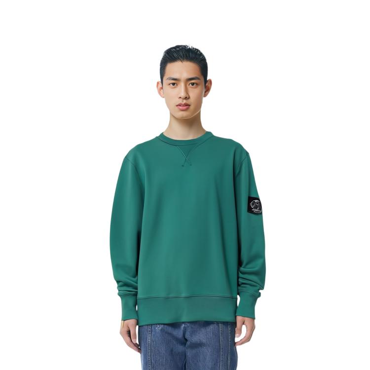 Calvin Klein Logo Badge Solid Loose Fit Crew Neck Long Sleeve Sweater Men sweater Deep-Sea-Blue J30J323426-CA4
