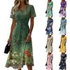 Ladies' Floral Casual Fashionable Short Sleeved V-neck Dress