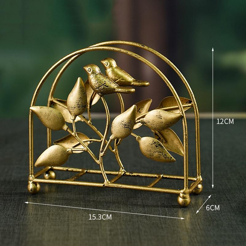 Hollow Metal Paper Towel Rack Light Luxury Home Restaurant El Desktop Paper Towel Storage Golden Leaf Paper Rack