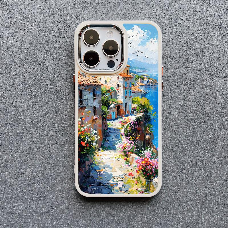 Seaside Flower Town Silicone Phone Case For iphone 16 15 14 13 12 11 Pro Max 7 8 plus X XR XS Shockproof Soft Shell Cover