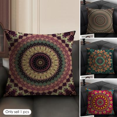 Mandala Style Decorative Cushion Cover Natural Linen Organic Fabric Double-Sided Printing Sofa Home Decor Gift Pillow Case