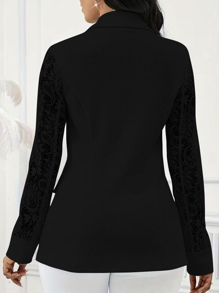 Damen Ein-Knopf Spitze Langarm Patchwork Unifarben Anzugjacke