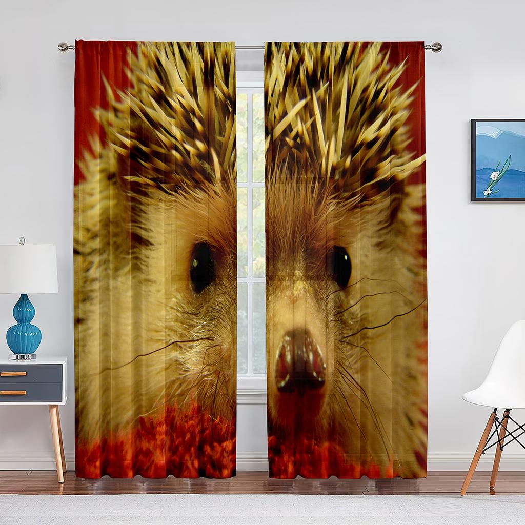 Igel, süße kleine Tier-Tüllvorhänge für Wohnzimmer, Schlafzimmer, Dekor, transparenter Chiffon, durchsichtiger Voile, Fenstervorhang