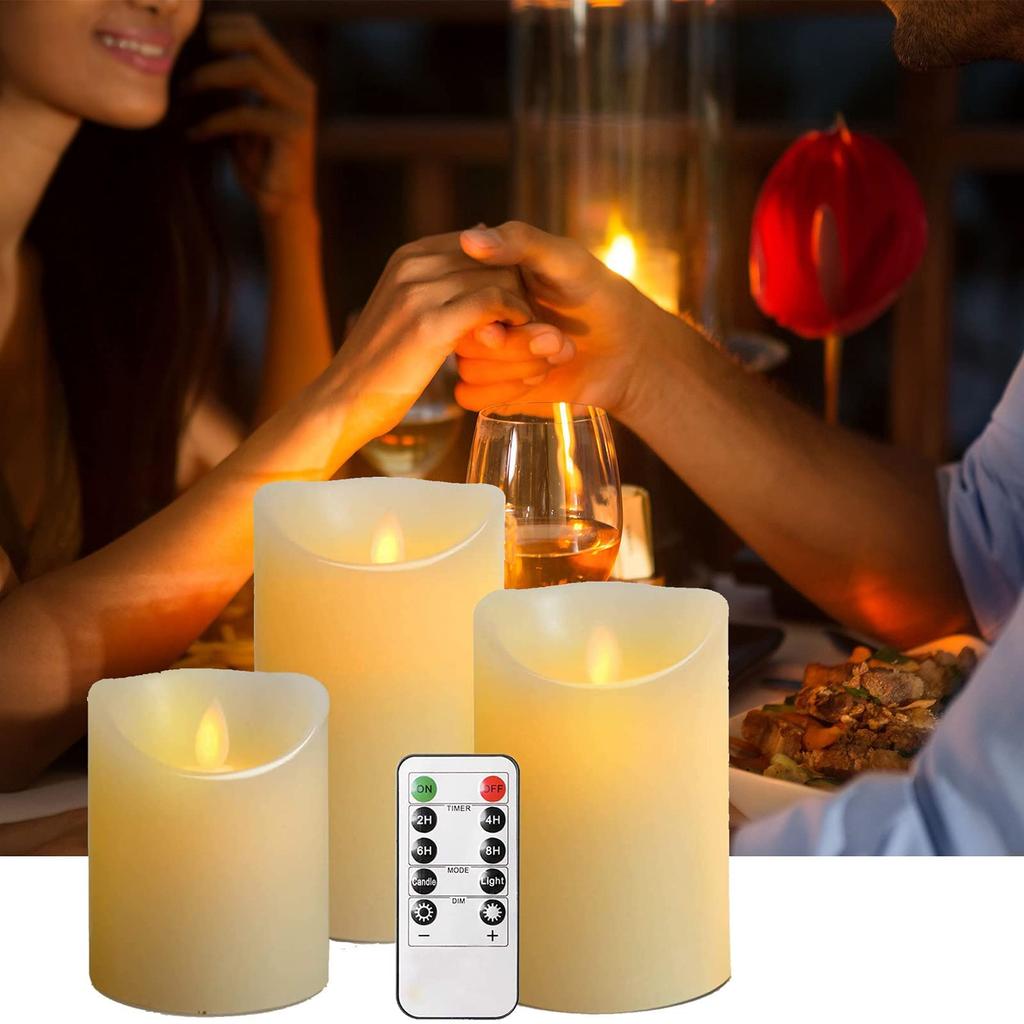 AnnTec LED Kerzenlicht, 3-teiliges Set mit realistischem flammenähnlichem Flackerlicht, warmes Licht, flammenlos, sicher, energiesparend, mit Fernbedienung,