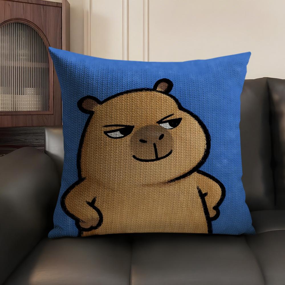 Cute Kicapara Cartoon Cushion Cover Natural Linen Organic Fabric Double-Sided Printing Sofa Home Decor Gift Pillow Case