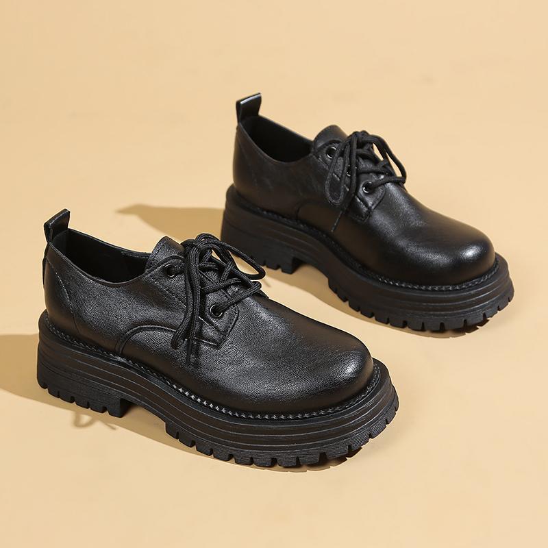 

Модные женские лоферы на толстом каблуке, весенняя новинка, с круглым носком, ремешком спереди, толстой подошвой, противоскользящие, износостойкие, низкие 40 чёрный