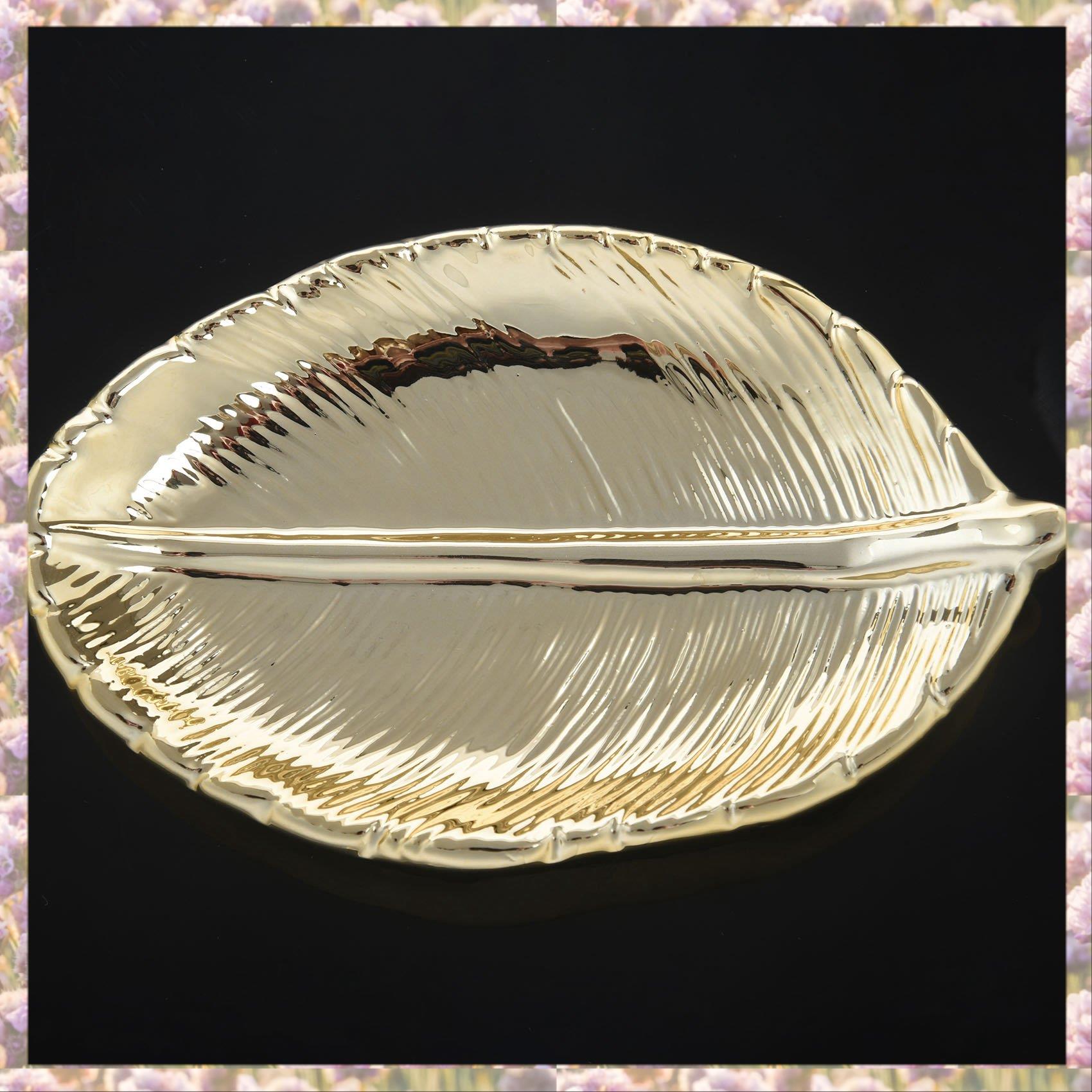 

Декоративная тарелка из золотой фольги, блюдо, фарфоровая конфетница, тарелка для мелочей, поднос для подачи ювелирных изделий и фруктов, тарелка для хранения, посуда золотой