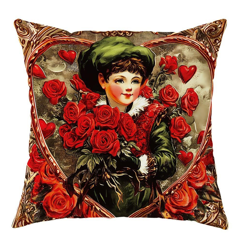 New Valentine's Day Pillow Case Retro Rose Couple Home Cushion Pillow Case Decoration