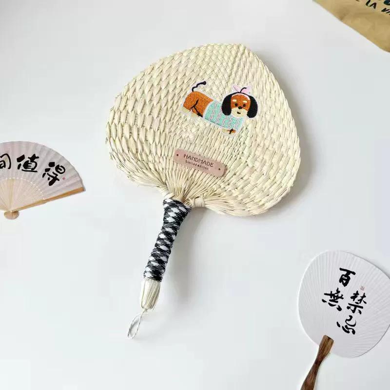 Summer New Style Puppy Fan Hand-Cranked Embroidered Bamboo Fan Hanging Decoration Cute Children's Decoration Made of Bamboo