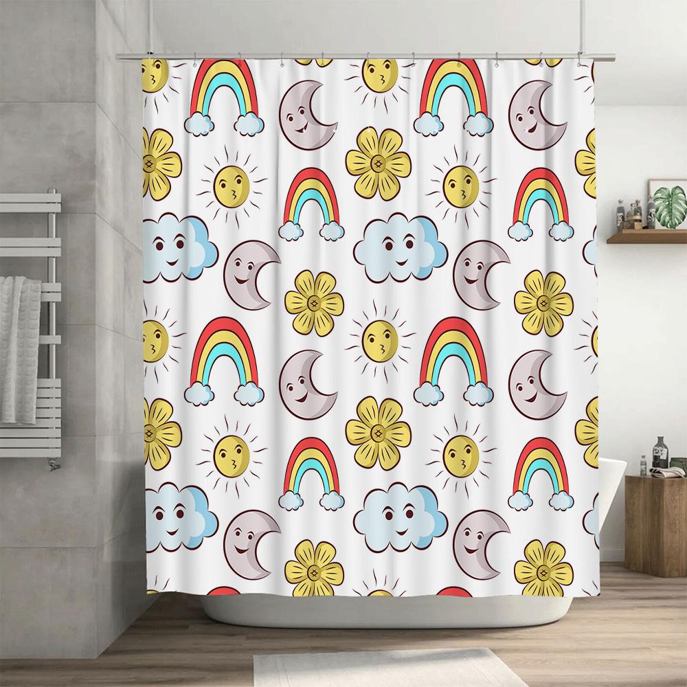 Cute Sunflower Moon Rainbow Cloud Shower Curtain Home Decor Bathroom Liner Kids Gift Creative Modern Waterproof Fabric 180X274Cm