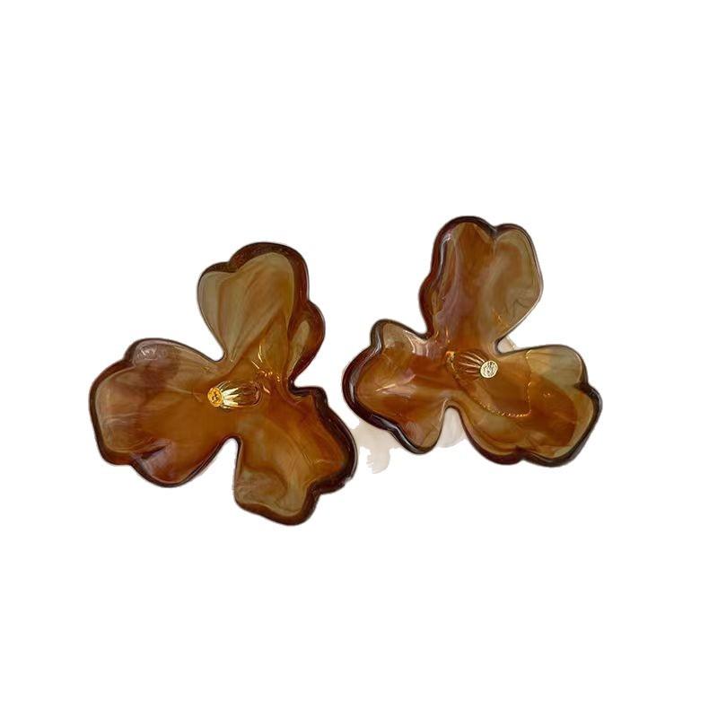 Atmosphere French Retro Earth Color Flower Acrylic Earrings Women'S Niche Design Earrings Temperament Earrings