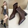 2025 autumn and winter new European and American style pointed head thick heel temperament short boots women's rear zipper high heel thin boots fash