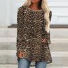 T-shirt Casual Feminina Plus Size Manga Longa Gola Redonda Estampada Vintage de Primavera Confortável Comprimento Médio
