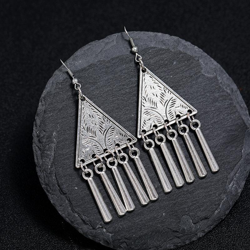 Retro Tibetan silver fringed earrings women's long temperament versatile earrings fashion personality vacation earrings