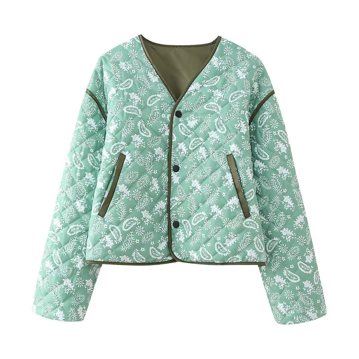 

Контрастное лоскутное пальто с принтом, модная женская куртка, зимняя, с V-образным вырезом, на одной пуговице, теплое пальто, женская уличная верхняя одежда M зелёный