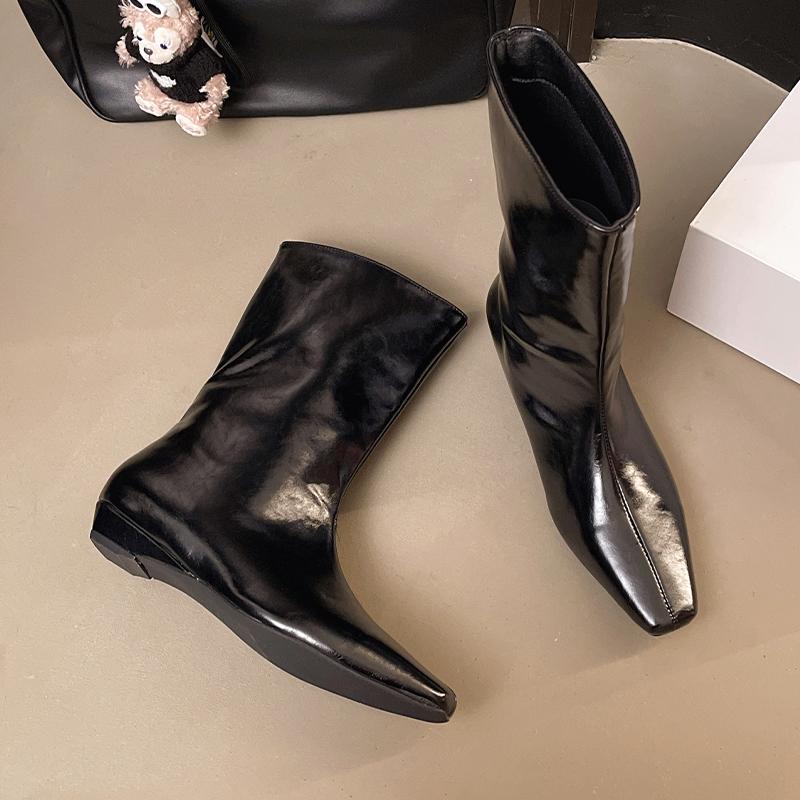 Damen Stiefeletten Flats Eckige Zehen Designer Schuhe Mode Winter Neu 2025 Kleid Lässig Gemütlich Goth Chelsea Boots Mujer De Zapatos