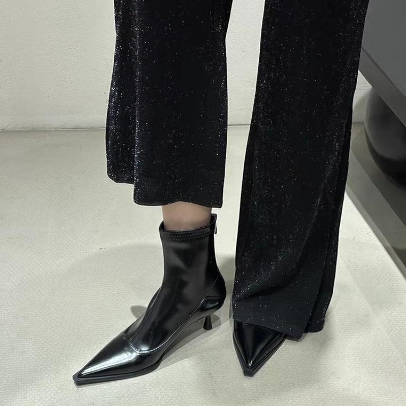 Fashion Fashion Skinny Heel Skinny Boots Women's Fashion Pointed Toe Rear Zipper Anti-Slip Wear-Resistant Short