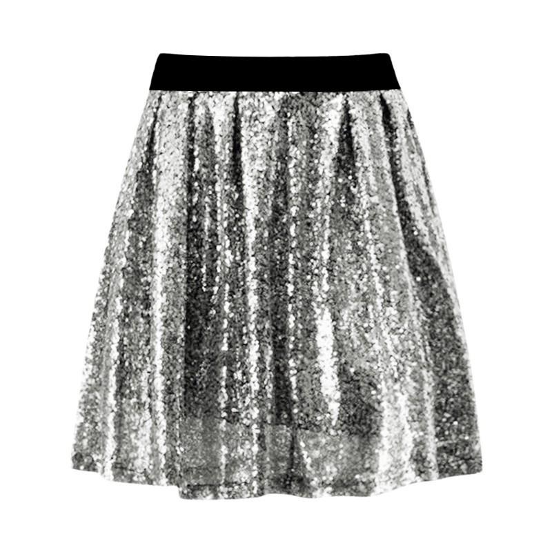 2026 Shimmering Western-style High-waist Slimming Sequins Elastic Waist Pleated Skirt Woman