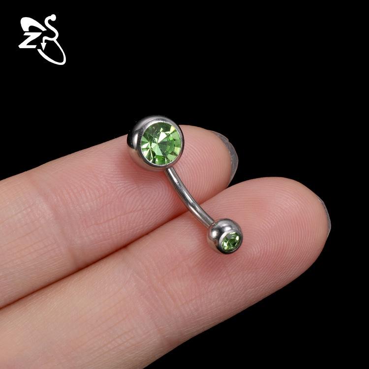 Cross-Border Titanium Steel Zircon Belly Button Ring Set with Double-Headed Design