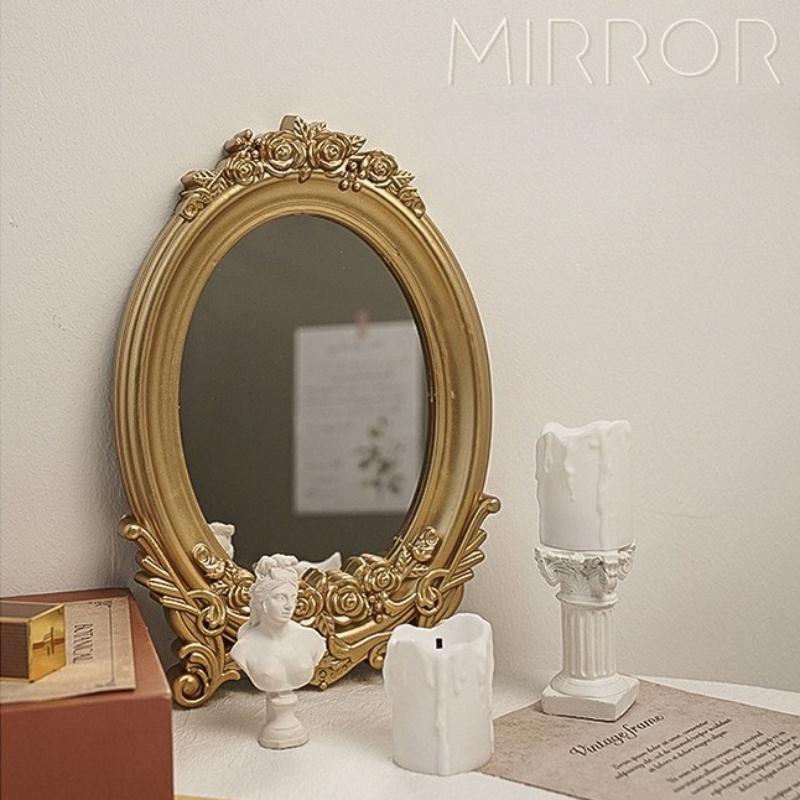 European Style Retro Carved Mirror Exquisite Golden Jewelry Tray Multifunctional Wall Mounted Mirrors for Room Decoration 2025