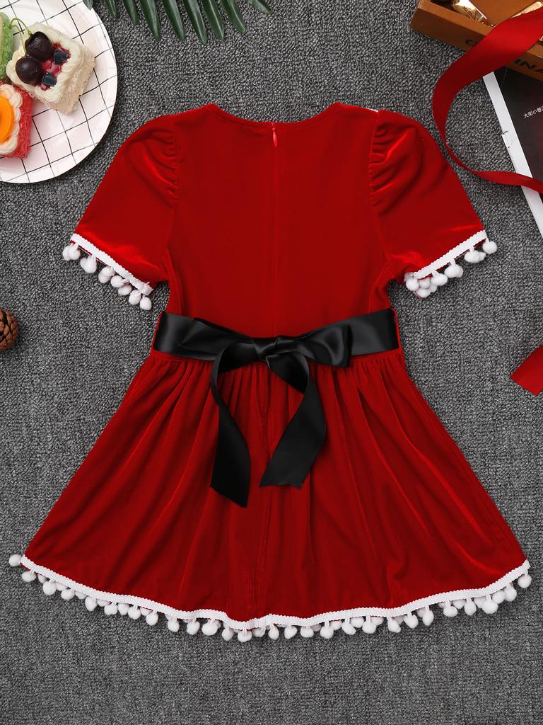 Children Girls Christmas Mrs Santa Claus Cosplay Costumes Holiday Festive Suit Party Fancy Dress with Hat Set