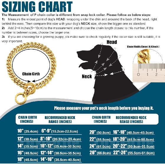 12mm Gold Cuban Link Dog Collar - Stainless Steel Chain Collar with O-Ring Lock for Small, Medium & Large Dogs - Adjustable Heavy Duty Pet Walking