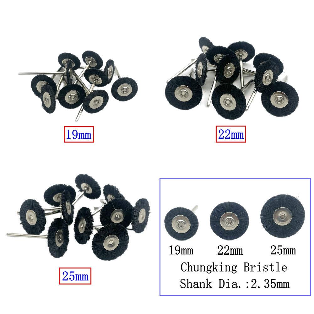 10 Stück/Beutel 2,35 mm Polierbürstenrad Zahnlabor Materialien Weiches Weißes Ziegenhaar/Ponyhaar/Borsten Rotationswerkzeuge Niedrige Geschwindigkeit Puffer