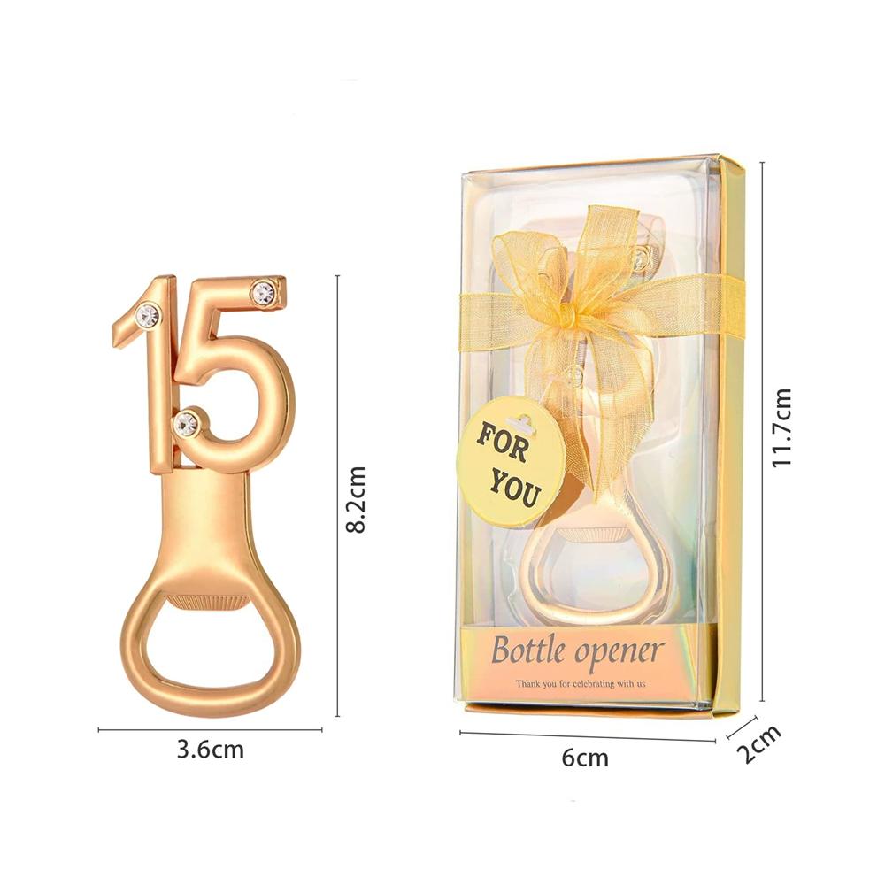 30pcs Golden Bottle Opener with Diamonds for 10/18/20/30/40/50/60/70/80th Birthday Party Decoration