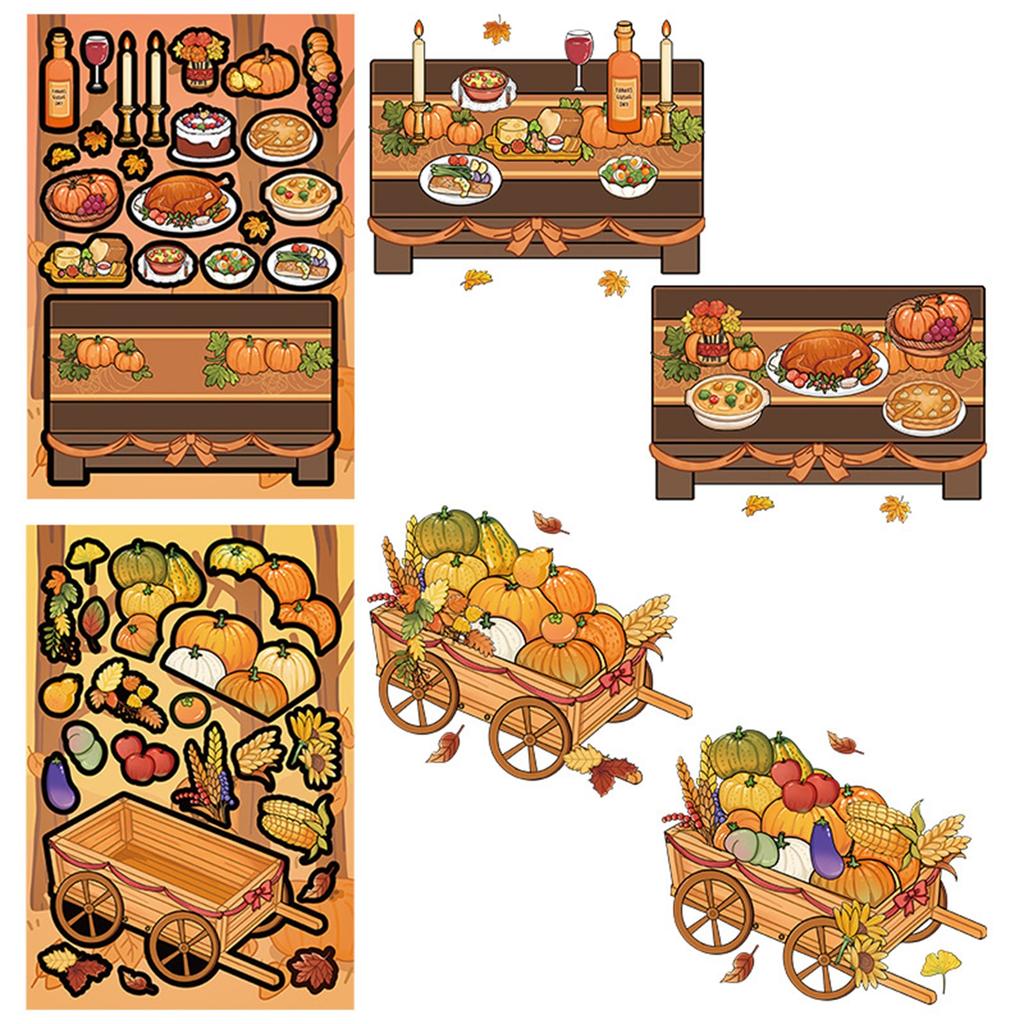 8 Thanksgiving Puzzle Gesichtswechselnde Aufkleber, Cartoon Truthahn und Eichhörnchen Kinder Niedliche Puzzle Tagebuch DIY Aufkleber