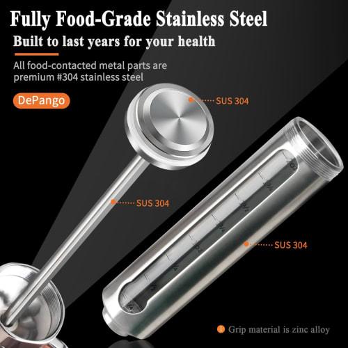 DePango Meat Injector, Stainless Steel Marinade Injector and Condiment Syringe Kit with 60ml (2 Oz) Measuring Window for Smoked Foods, BBQ Grills, Tur