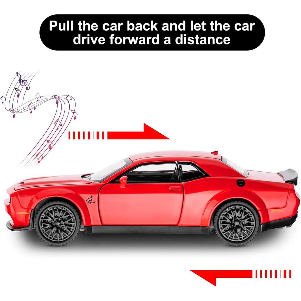 Maßstab 1/32 Dodge Hellcat Challenger Diecast Metall Rückzug Modellauto Hellcat mit Sound und Licht Hellcat Auto Spielzeug Geschenke für Kinder ab 3 Jahren