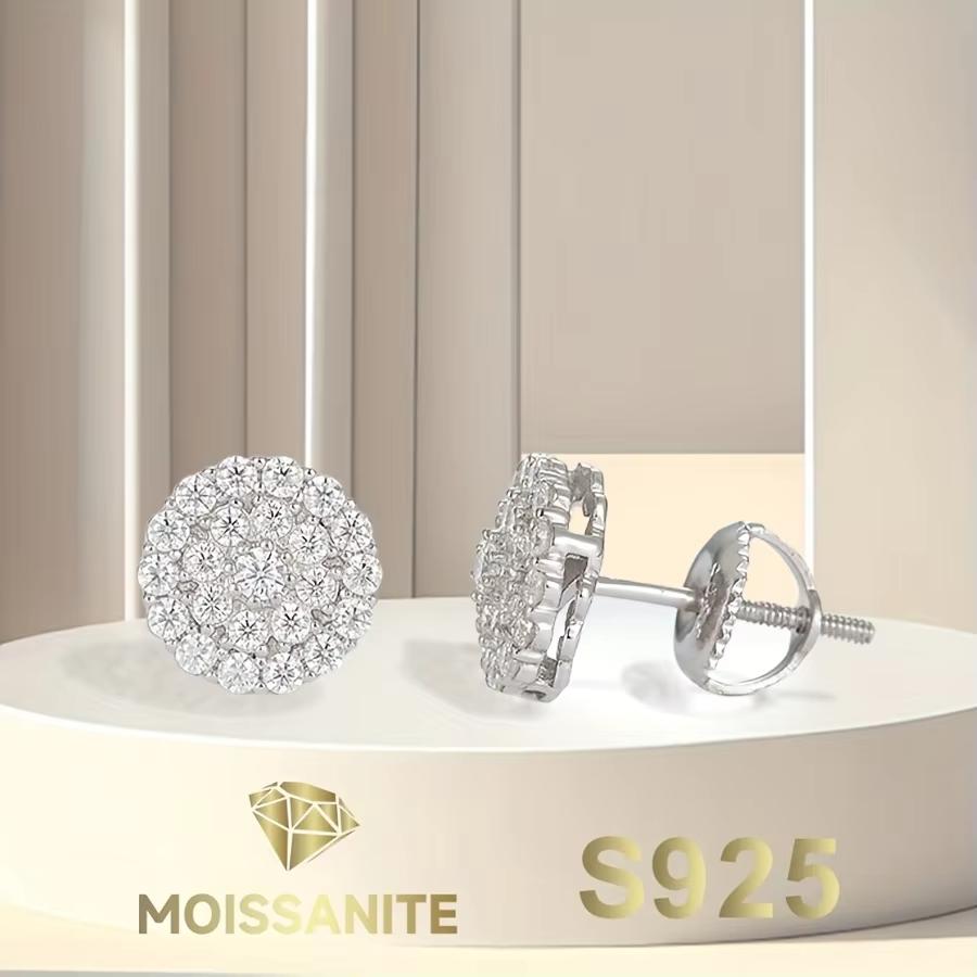 

Хип-хоп Муассанит Серебро 925 пробы Круглые мужские серьги-пусеты Серебряные украшения белый