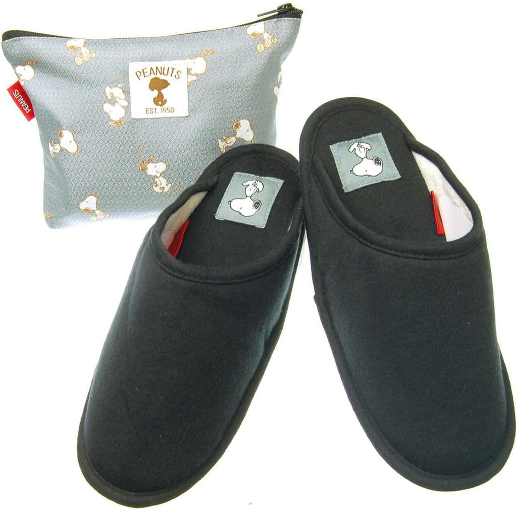 and easy to walk in Stylish 24cm Room Indoor and for Guests [Snoopy] Cute, comfortable, [Nippon Slippers] [Character] Black, (231651) Slippers, Shoes,