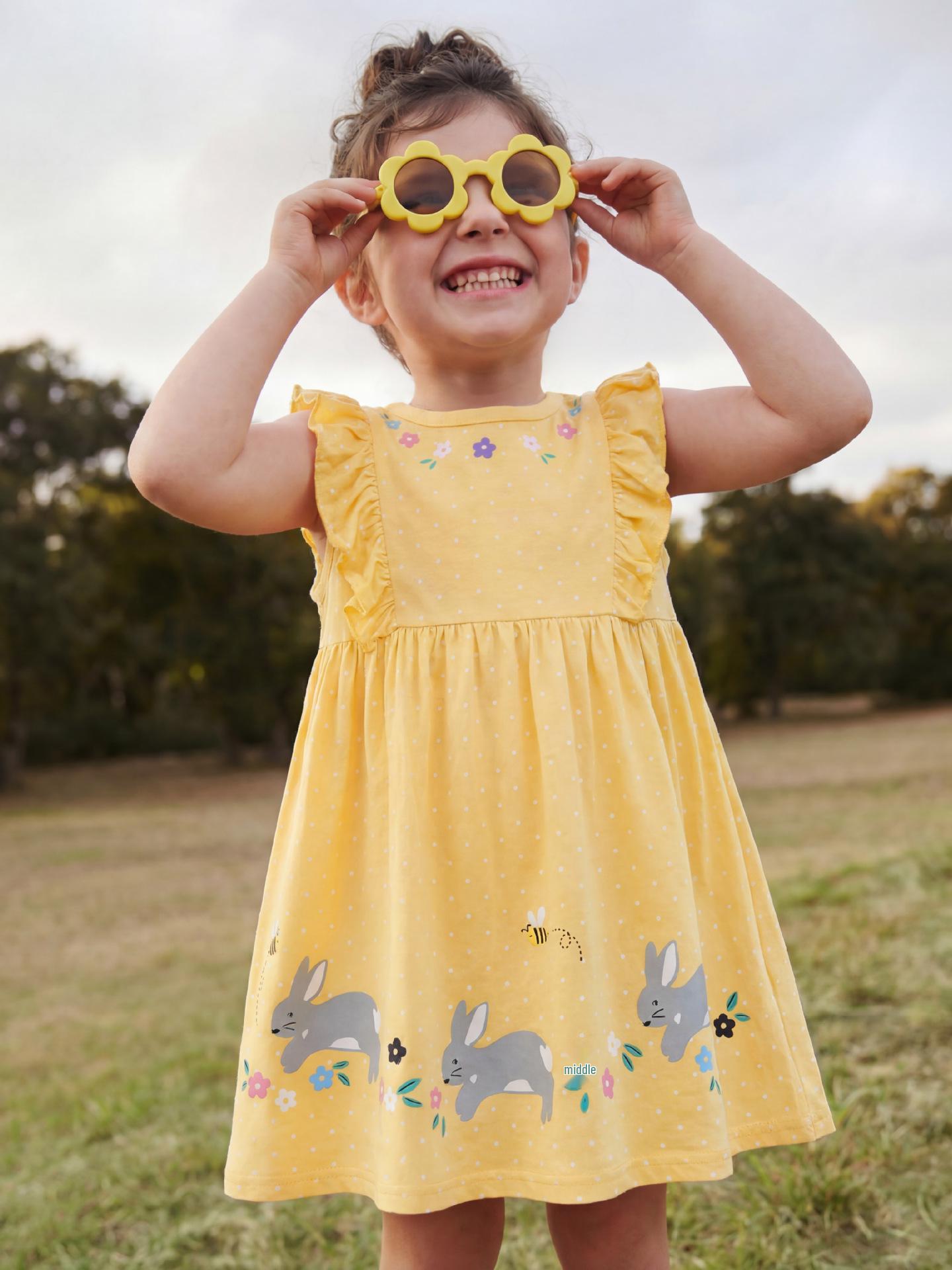 New Summer Lace Cartoon Princess Dress for Girls - European & American Style, Round Neck 130cm (7 Years) жёлтый
