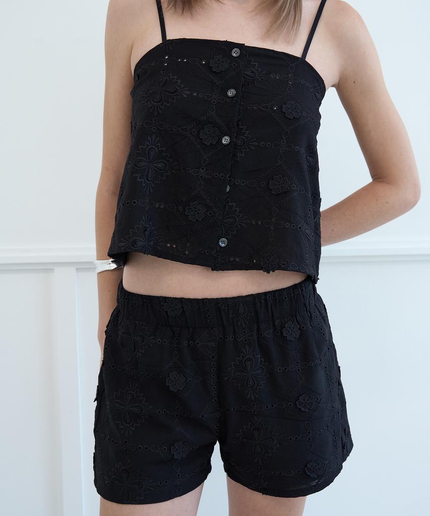 NUAKLE Lace Banding Shorts_Black
