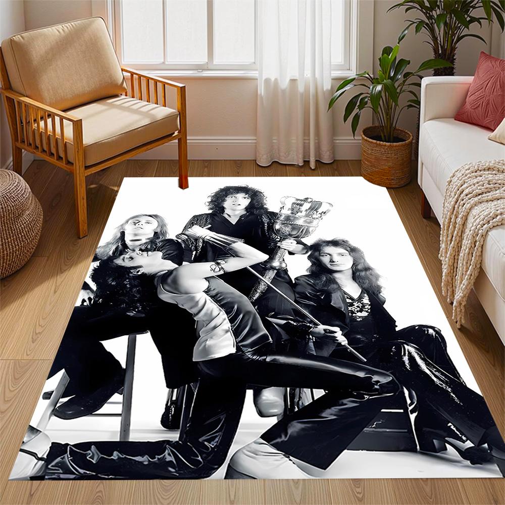 Queen Rock Band In Black Leather Themed Anti-Slip Rugs - Polyester Home Decor, Suitable for Bedrooms, Living Rooms, Doorways, Studios, and Decorations