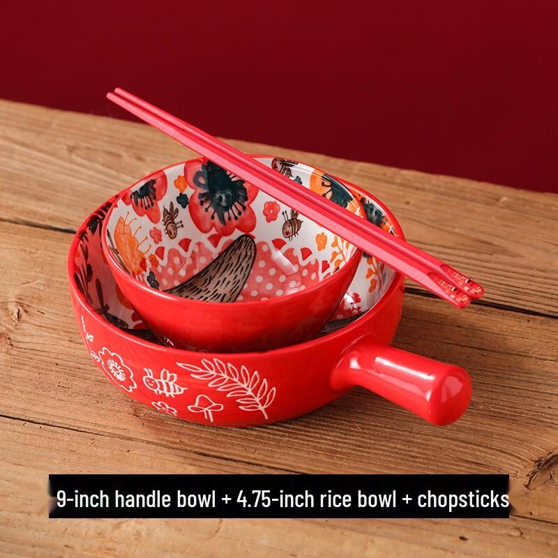 Kreatives Cartoon-Kaninchen-Griffschüssel- & Essstäbchen-Set