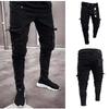 Jeans da uomo elasticizzati Pantaloni al polpaccio con cerniera alla moda con foro al ginocchio