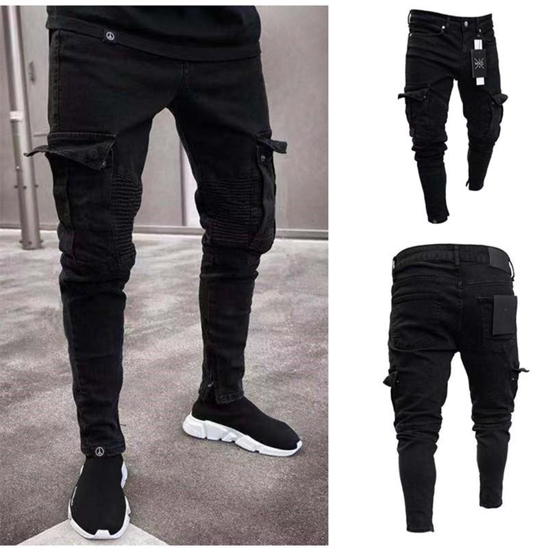 Stretch-Jeans für Herren, trendige Knieloch-Reißverschluss-Wadenhose