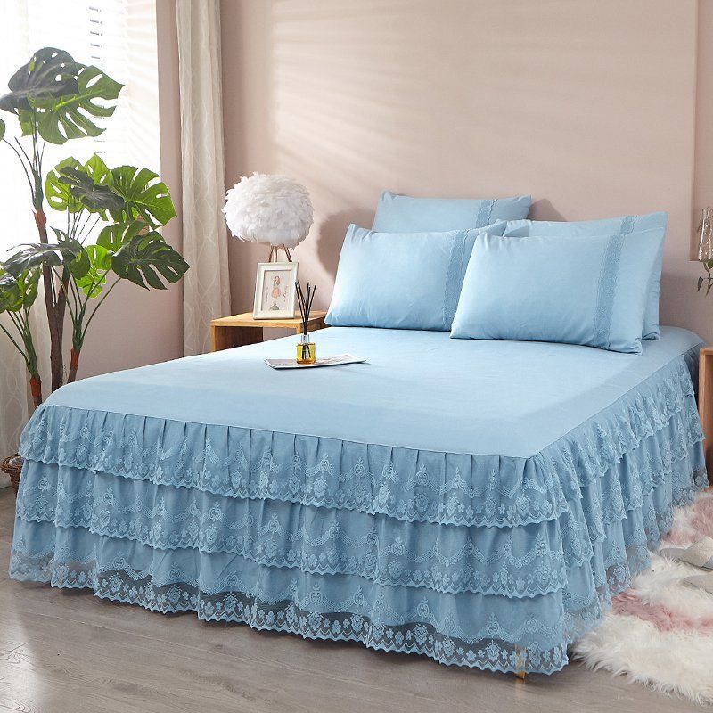 Lace Ruffled Bed Skirt Lace Lace 3 Pcs Set Non-slip Mattress Cover Princess Style Non-pilling Bedroom Bed Cover 3 Pcs Set